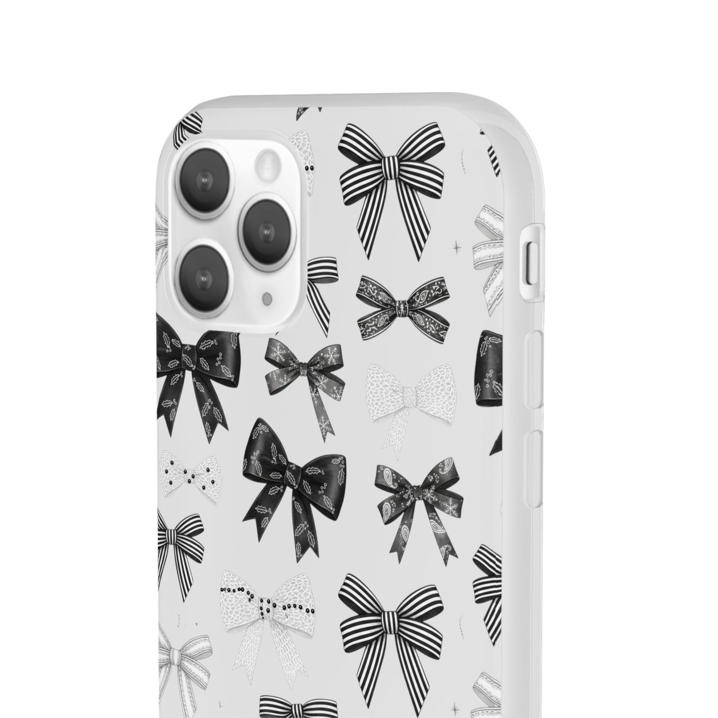 Black & White Bow Pattern Phone Case | Minimal Coquette Flexi Case
