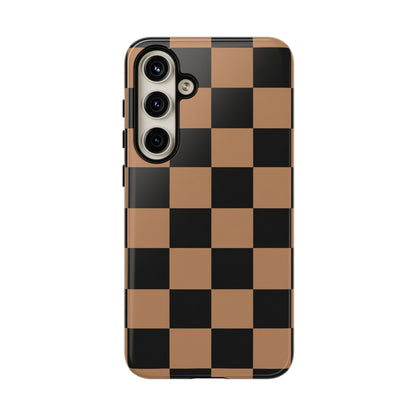 Brown Checkered Phone Case | Aesthetic Checkerboard iPhone & Samsung Tough Case