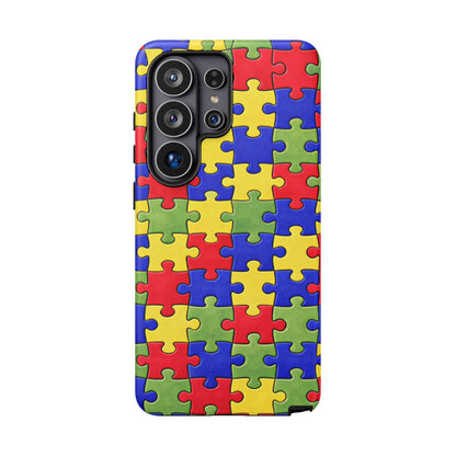Colorful Puzzle Phone Case, Autism Awareness Jigsaw Design, Tough Protective Case, iPhone & Samsung Case, Vibrant Puzzle Pattern