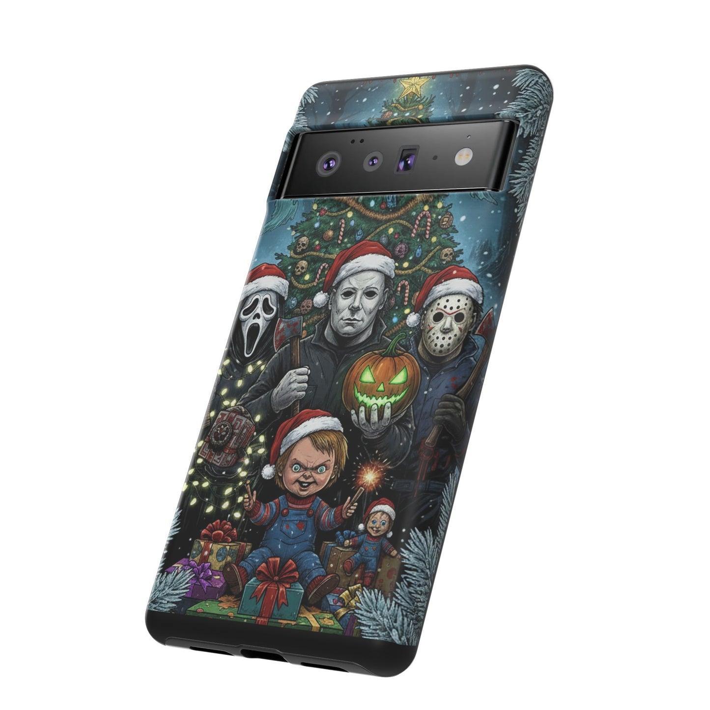 Christmas Horror Phone Case – Festive Slasher Collage Tough Case (iPhone, Samsung, Pixel)