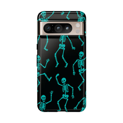 Dancing Teal Skeletons Phone Case | Tough Protective Case for Iphone, Samsung Galaxy and Pixel