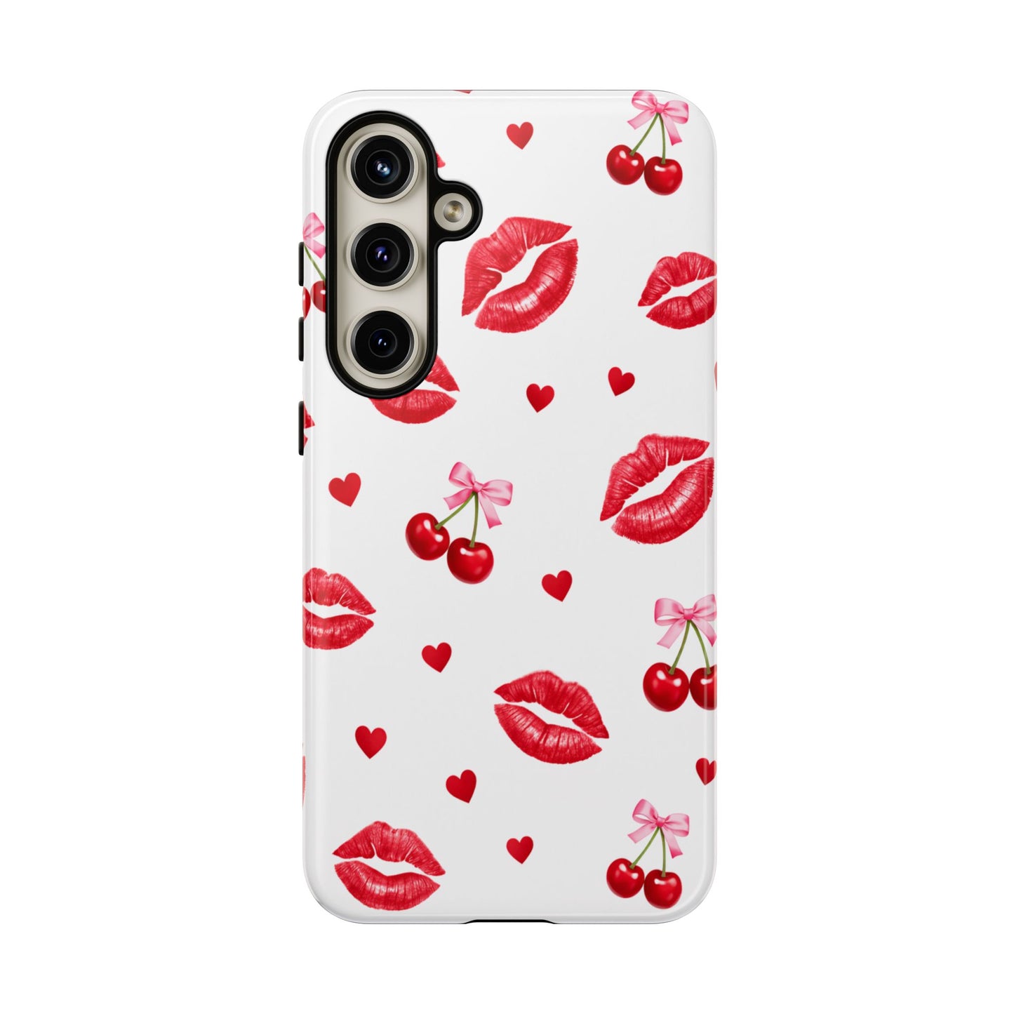 Red Lips & Cherry Phone Case – Y2K Retro Aesthetic Tough Cover