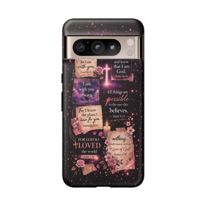 Christian Bible Verse Phone Case Pink Floral Faith Tough Protective Cover Gift