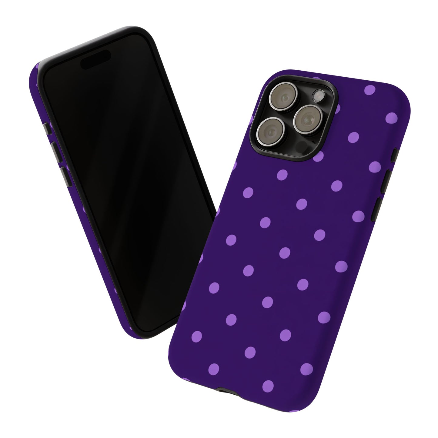 Purple Polka Dot Tough Phone Case – Cute Stylish Durable Protective Cover for Iphone, Samsung Galaxy and Pixel