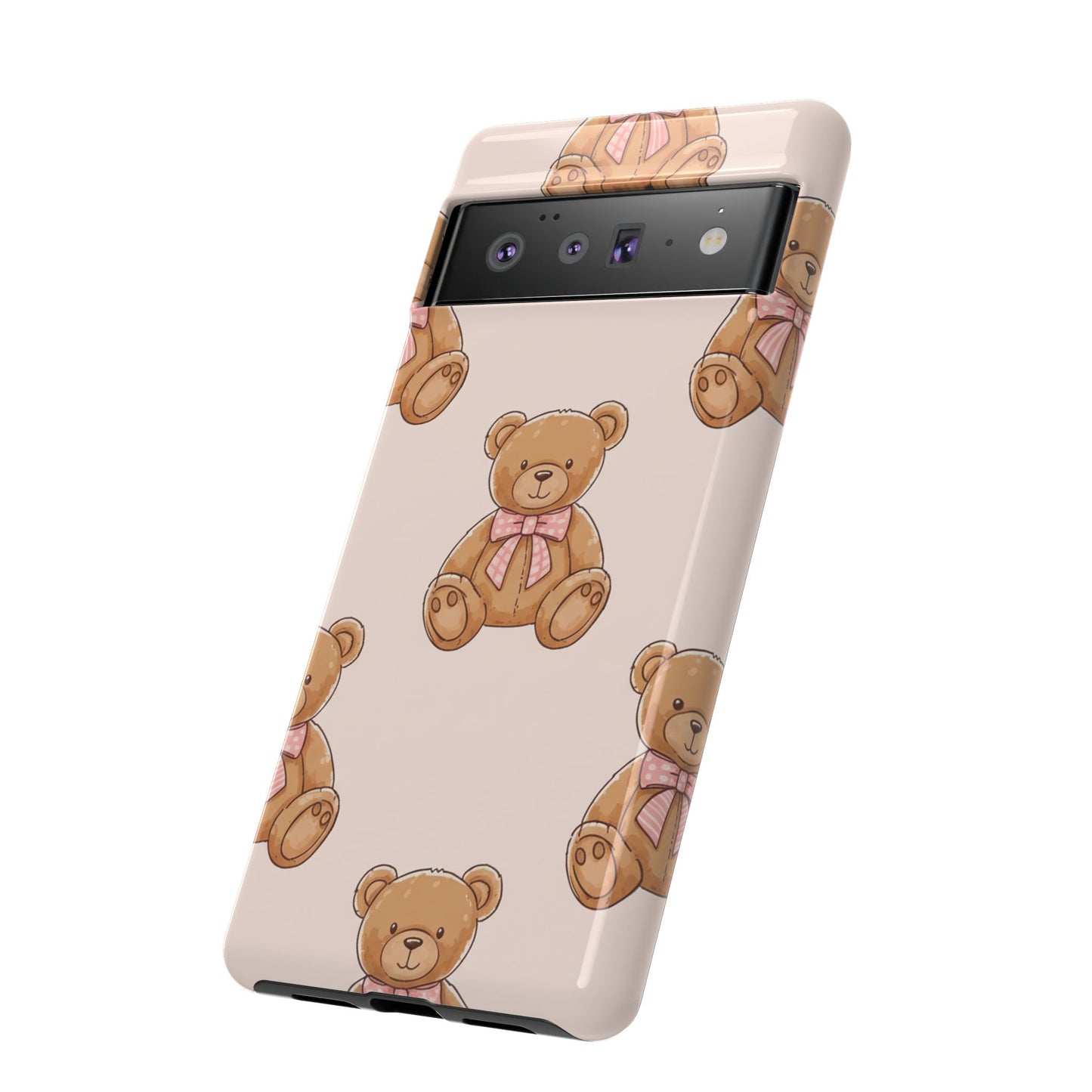 Teddy Bear Phone Case | Cute Coquette Aesthetic Pink Bear Pattern Case | Kawaii Soft Girl iPhone & Samsung Tough Protective Case