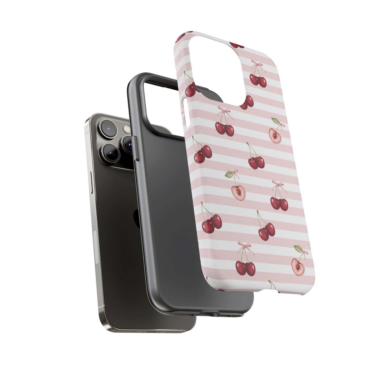 Pink Cherry Stripe Phone Case | Cute Coquette Aesthetic Protective Tough Case