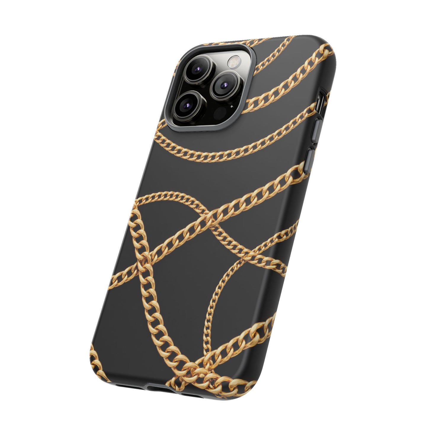 Luxury Gold Chain Phone Case – Black Designer Style Tough Protective Cover for Iphone, Samsung Galaxy and Pixel