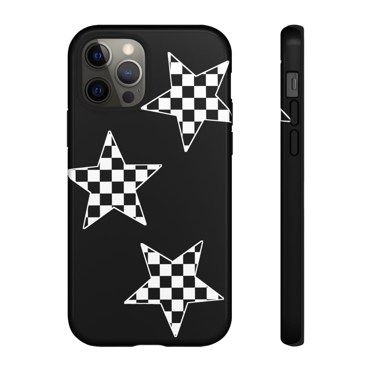 Checkered Star Tough Phone Case – Black Retro Graphic Protective Cover for Iphone, Samsung Galaxy and Pixel