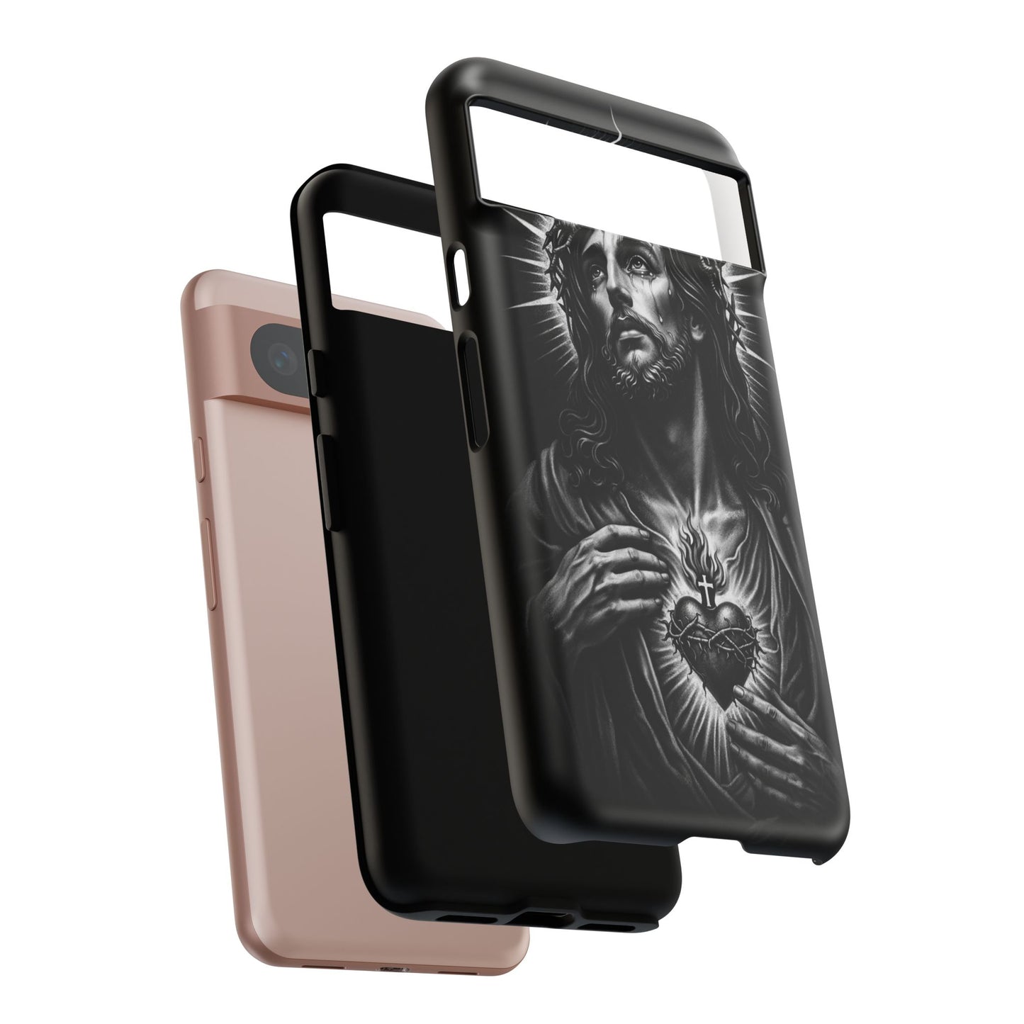 Jesus Sacred Heart Phone Case Black White Christian Faith Aesthetic