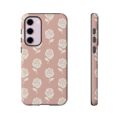 White Rose Pattern Tough Phone Case | Elegant Floral Aesthetic Case for Iphone, Samsung Galaxy and Pixel