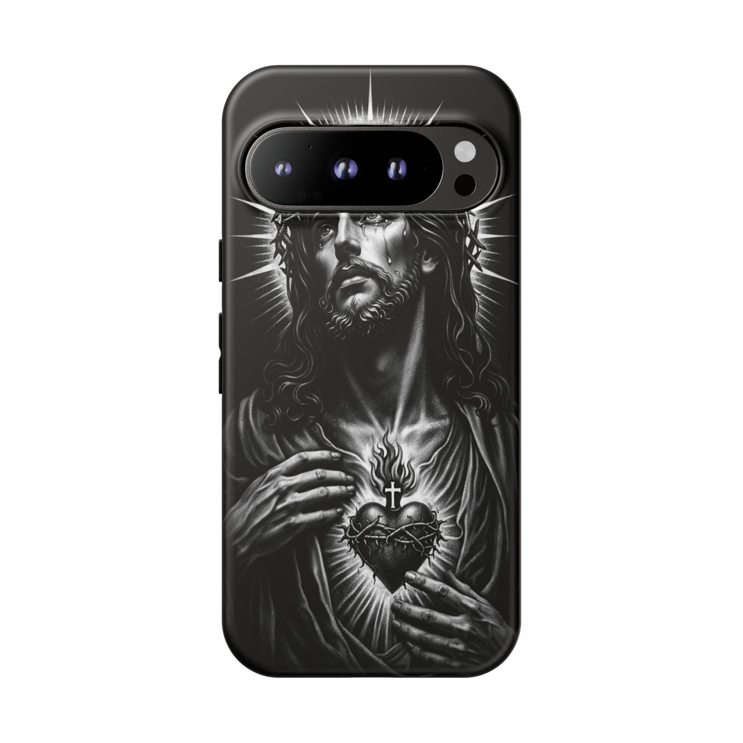 Jesus Sacred Heart Phone Case Black White Christian Faith Aesthetic