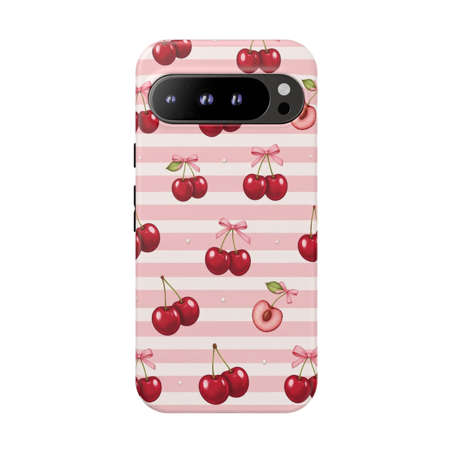 Coquette Cherry Bow Phone Case | Cute Pink Aesthetic Cherry Pattern Tough Case for iPhone & Samsung