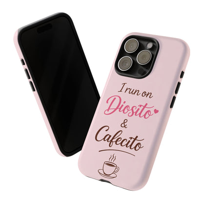 I Run on Diosito y Cafecito Phone Case, Pink Aesthetic Latina Faith Coffee Case, Girly Protective iPhone Samsung Cover