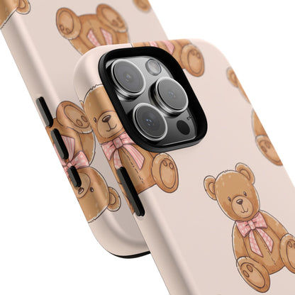 Teddy Bear Phone Case | Cute Coquette Aesthetic Pink Bear Pattern Case | Kawaii Soft Girl iPhone & Samsung Tough Protective Case