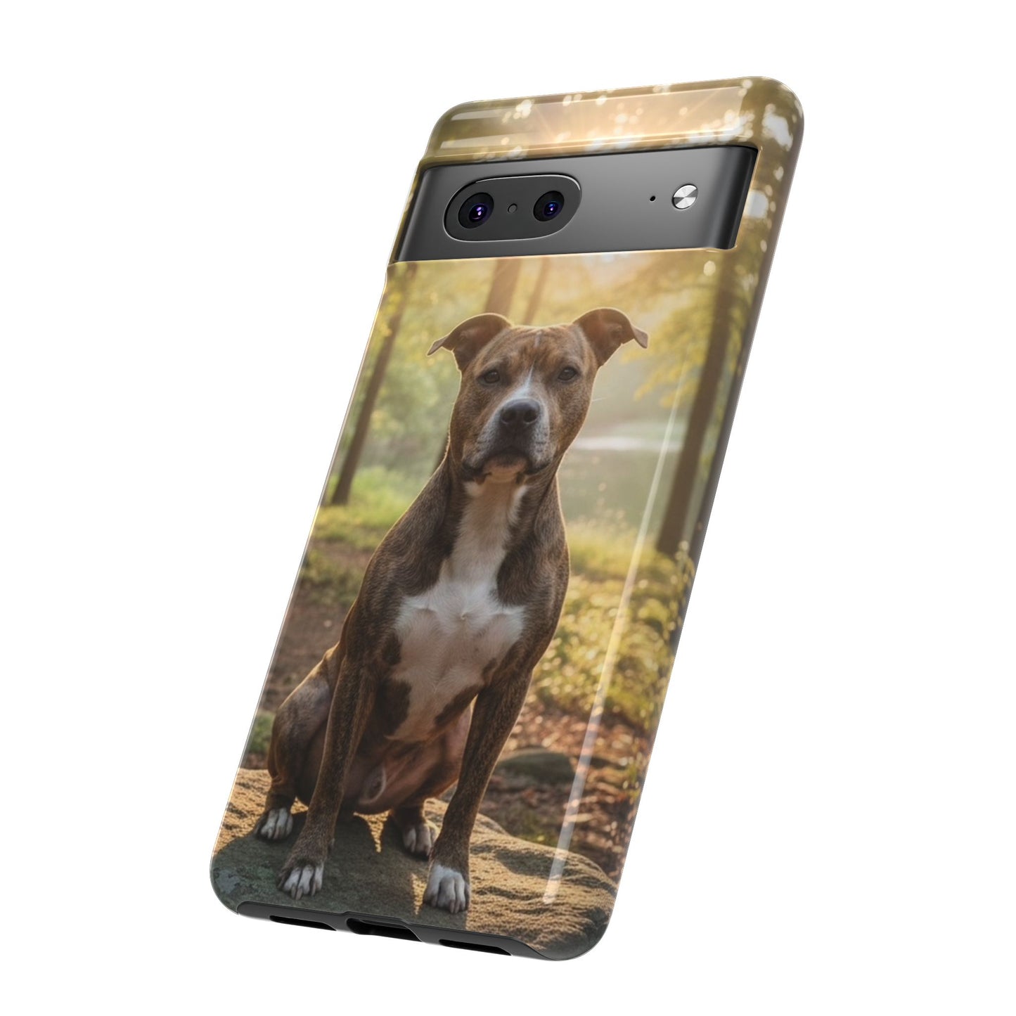 Pitbull Portrait Phone Case | Dog Lover Tough Case, Sunset Forest