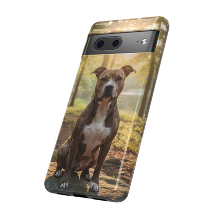Pitbull Portrait Phone Case | Dog Lover Tough Case, Sunset Forest