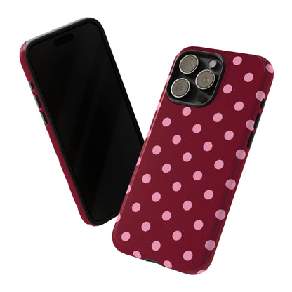 Pink Polka Dot Phone Case – Cute Aesthetic Tough Protective Phone Cover for Iphone, Samsung Galaxy and Pixel