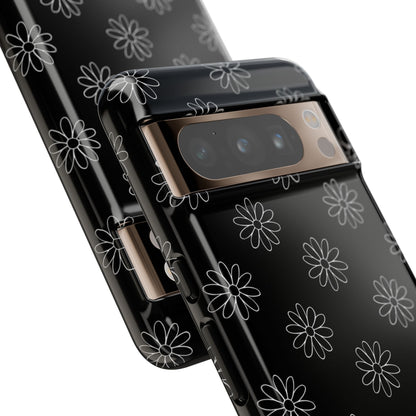 Black Daisy Floral Phone Case – Slim Protective Tough Case for Iphone, Samsung Galaxy and Pixel
