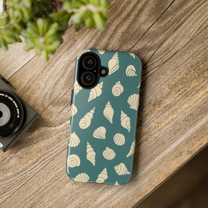 Seashell Pattern Phone Case | Teal Coastal Shells Tough Case for Iphone, Samsung Galaxy and Pixel