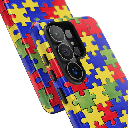 Colorful Puzzle Phone Case, Autism Awareness Jigsaw Design, Tough Protective Case, iPhone & Samsung Case, Vibrant Puzzle Pattern
