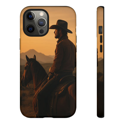 Western Cowboy Sunset Phone Case | Horse Rider Desert Aesthetic Tough Protective Case