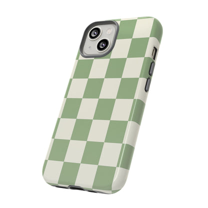 Sage Green Checkerboard Phone Case | Minimal Aesthetic Tough Case