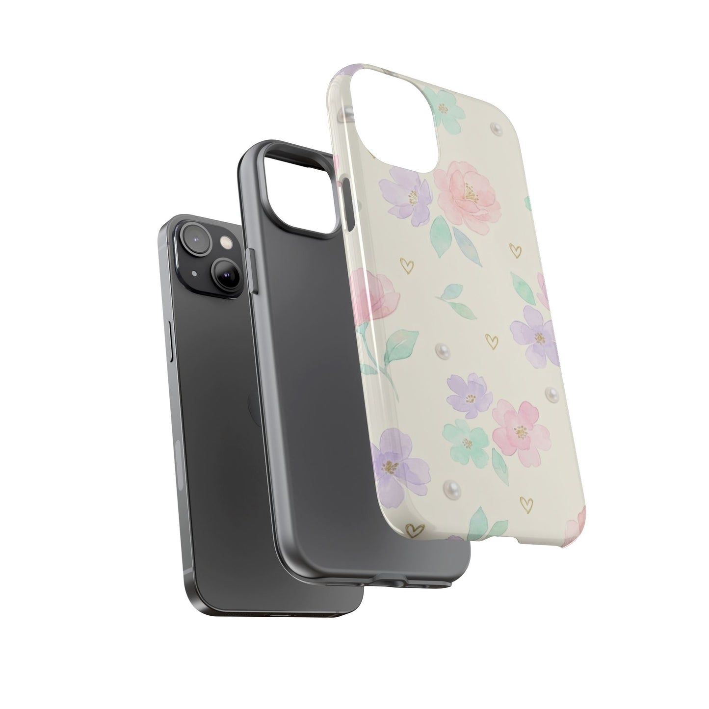 Pastel Floral Phone Case – Coquette Watercolor Flower Hearts Tough Case (iPhone, Samsung, Pixel)