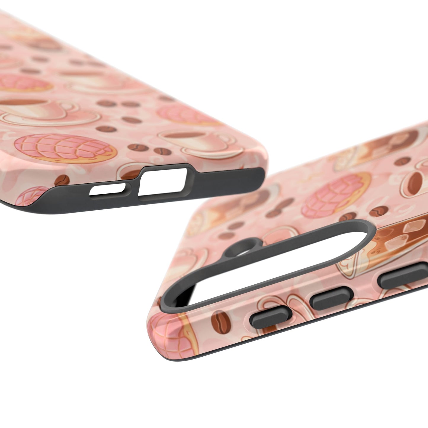 Cute Coffee & Pink Concha Phone Case – Coffee Lover Aesthetic Latte Pattern Tough Case