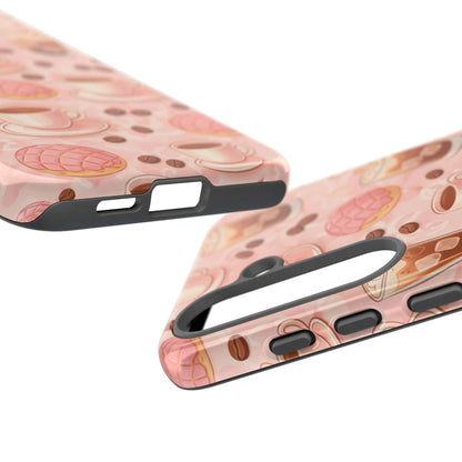 Cute Coffee & Pink Concha Phone Case – Coffee Lover Aesthetic Latte Pattern Tough Case