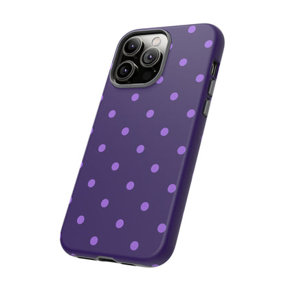 Purple Polka Dot Tough Phone Case – Cute Stylish Durable Protective Cover for Iphone, Samsung Galaxy and Pixel