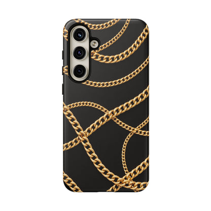 Luxury Gold Chain Phone Case – Black Designer Style Tough Protective Cover for Iphone, Samsung Galaxy and Pixel