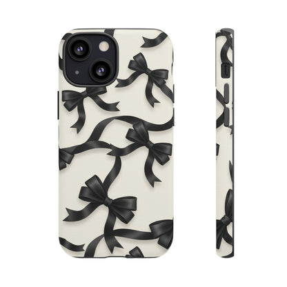 Black Ribbon Bow Phone Case, Minimal Bow Pattern Tough Protective Case