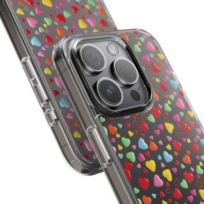 Colorful Heart Clear Phone Case | Impact-Resistant Valentine Aesthetic Case