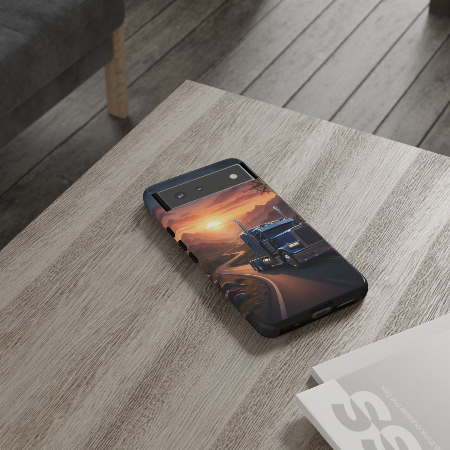 Semi Truck Sunset Phone Case | Trucker Gift | Diesel Truck Highway Road iPhone & Samsung Tough Protective Case