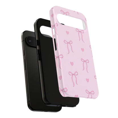 Pink Bow Heart Aesthetic Phone Case – Coquette Cute Tough Cover