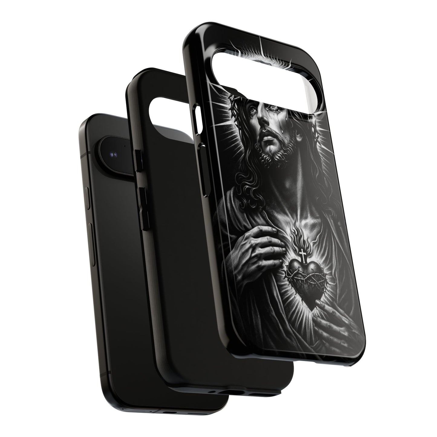 Jesus Sacred Heart Phone Case Black White Christian Faith Aesthetic