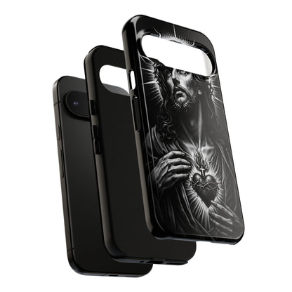 Jesus Sacred Heart Phone Case Black White Christian Faith Aesthetic