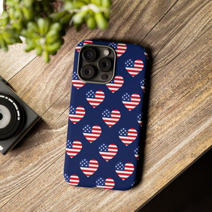 Patriotic American Flag Heart Phone Case – Tough Shockproof, USA Stars & Stripes for Iphone, Samsung Galaxy and Pixel