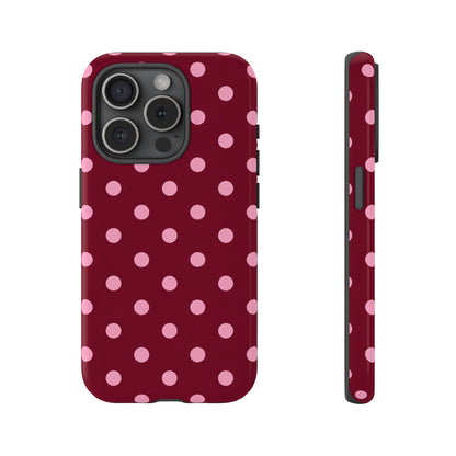 Pink Polka Dot Phone Case – Cute Aesthetic Tough Protective Phone Cover for Iphone, Samsung Galaxy and Pixel