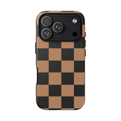 Brown Checkered Phone Case | Aesthetic Checkerboard iPhone & Samsung Tough Case