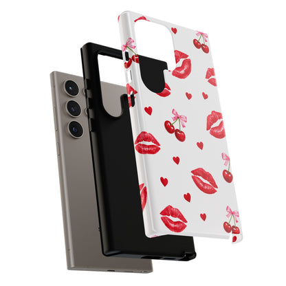 Red Lips & Cherry Phone Case – Y2K Retro Aesthetic Tough Cover