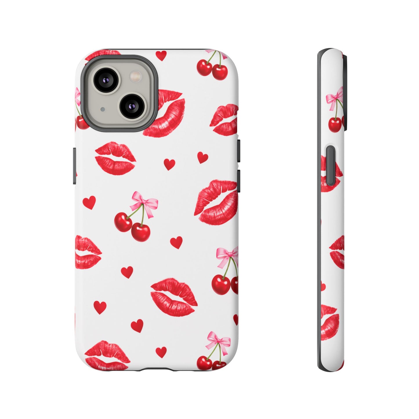 Red Lips & Cherry Phone Case – Y2K Retro Aesthetic Tough Cover