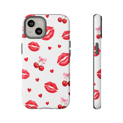 Red Lips & Cherry Phone Case – Y2K Retro Aesthetic Tough Cover
