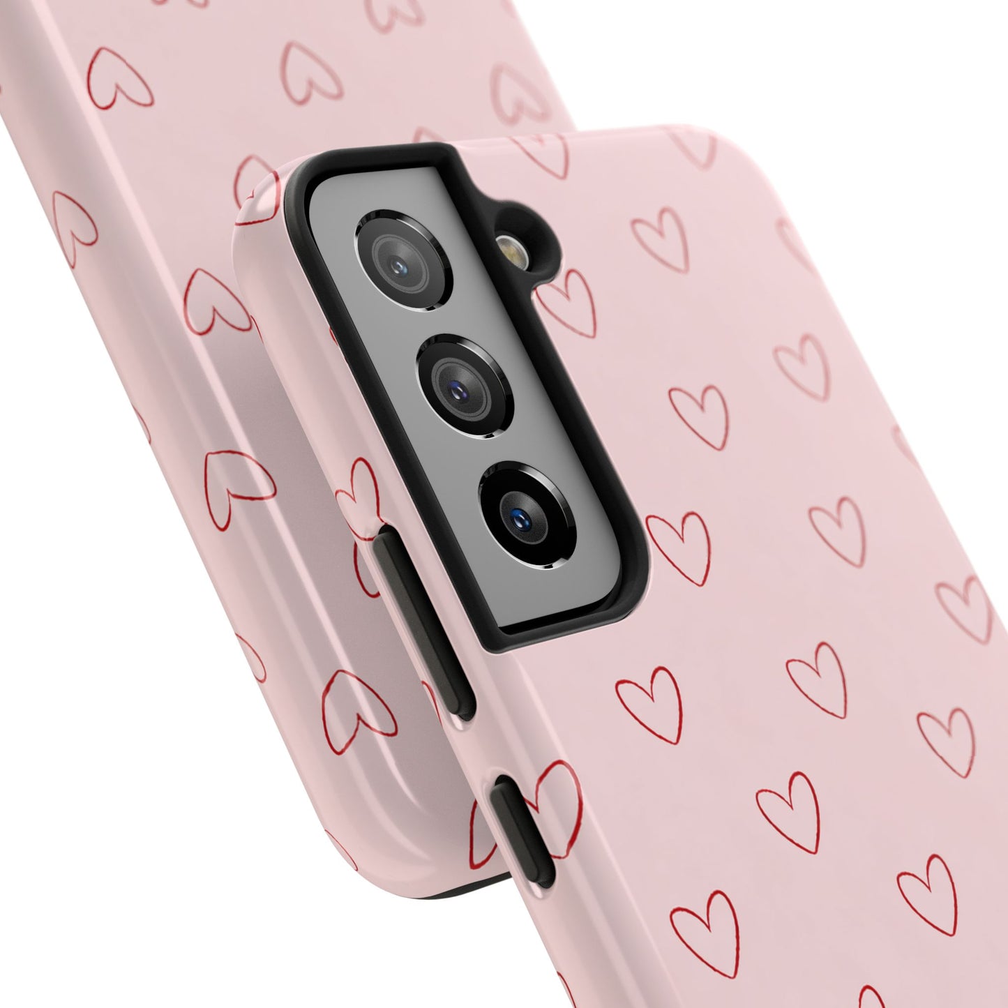 Pink Doodle Hearts Phone Case | Minimal Cute Heart Pattern Tough Case