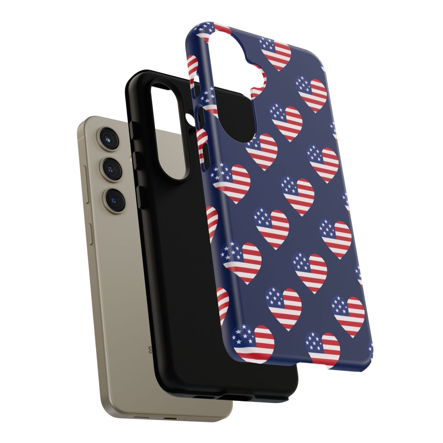 Patriotic American Flag Heart Phone Case – Tough Shockproof, USA Stars & Stripes for Iphone, Samsung Galaxy and Pixel