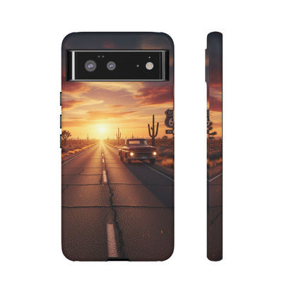 Route 66 Sunset Desert Highway Phone Case – Road Trip Travel Aesthetic Tough Case