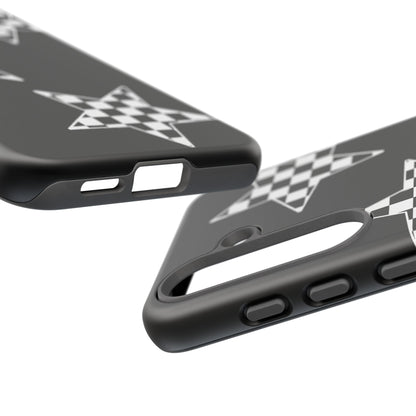 Checkered Star Tough Phone Case – Black Retro Graphic Protective Cover for Iphone, Samsung Galaxy and Pixel