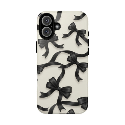 Black Ribbon Bow Phone Case, Minimal Bow Pattern Tough Protective Case