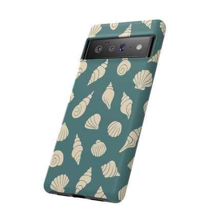Seashell Pattern Phone Case | Teal Coastal Shells Tough Case for Iphone, Samsung Galaxy and Pixel