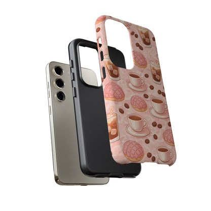 Cute Coffee & Pink Concha Phone Case – Coffee Lover Aesthetic Latte Pattern Tough Case
